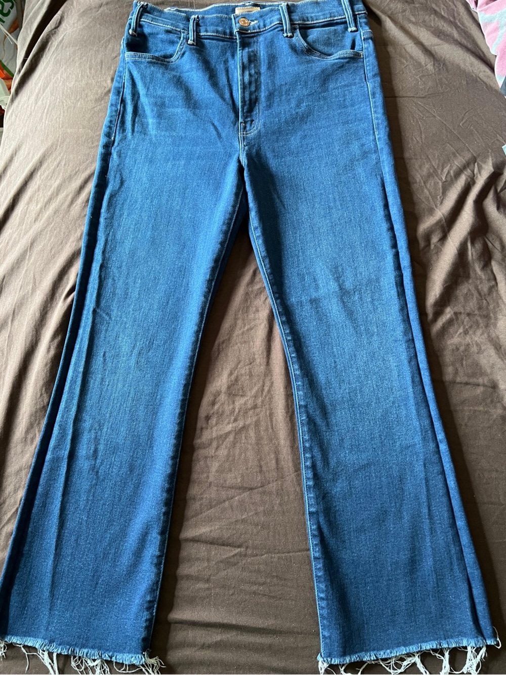 NWOT MOTHER Blue Flare Jeans with Raw Hem